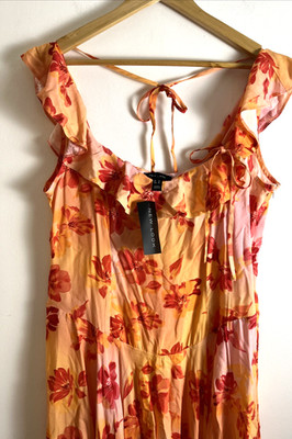 NEW LOOK - BLUMEN RÜSCHEN KLEID - GR. 16 - ORANGE