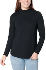 Denim & Co. Women's Waffle Knit Mock Neck Top Black