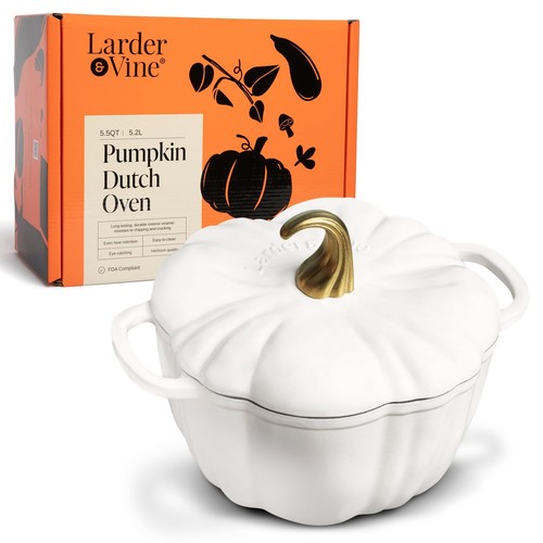 Enameled Cast Iron Pumpkin Dutch Oven | 5.5 qt Pot with Lid | Stovetop & Oven... - Picture 9 of 9