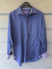 Robert Graham Shirt Mens XL Blue Paisley Classic Fit Button Up Long Sleeve Cuff