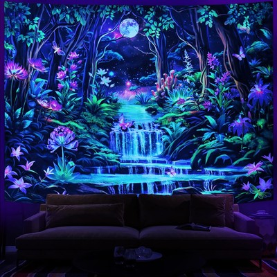 Fantasy Forest Tapestry Aesthetic Moon Tapestry UV Reactive Neon