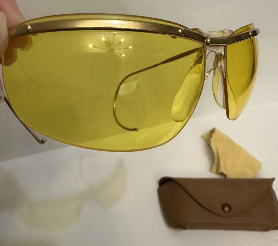 RARE VINTAGE SOL AMOR GOLD YELLOW LENSES RIMLESS FRAME SUNGLASSES 60'S FRANCE - Image 4 of 4