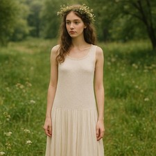 Davids Bridal 90s Cottagecore Maxi Dress Sz 14P Fairy Lace Crinkle Boho Romantic