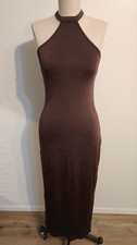 Brown Y2k Stretch Bodycon Halter Top Evening Vacation Dress