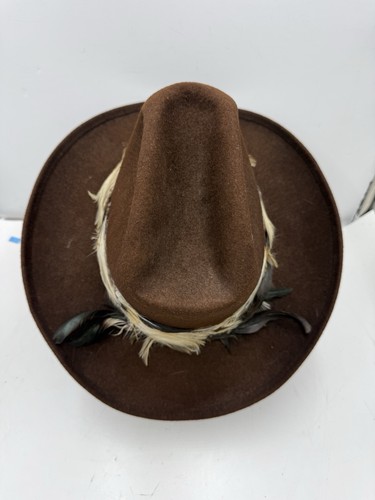 Vintage Lariat Western 100% Wool Cowboy Hat Feather Band Size 6 7/8 Country - Picture 5 of 11