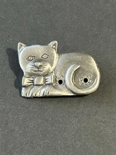 Vintage Torino Cat Brooch Pin Pewter Feline W Bow tie Pet Lover Jewelry