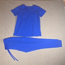 Mandala XS runs big Blue Scrub Top Equa-Tek Tech Short Sleeve Medical Scrub