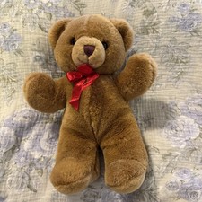 Vintage Rare Cinnamon Jr. Russ Berrie  Co. Stuffed Brown Bear With Red Ribbon