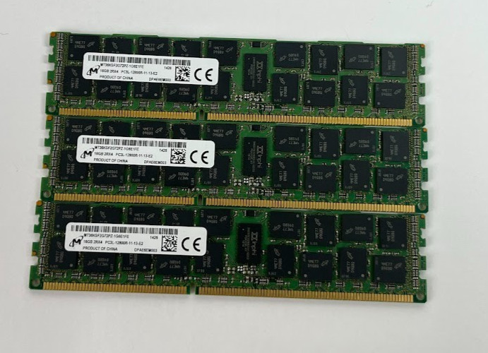 Lot of 3 Micron 16GB DDR3L-1600 2Rx4 ECC RDIMM Server RAM CL11 MT36KSF2G72PZ-1G6
