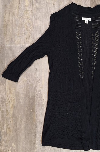 Womens P/M Black open front lightweight Cardigan sweater 3/4 sleeve herringbone - Bild 2 von 8
