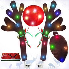 Reindeer Antlers for Cars, LED 2025 Christmas Car Decorations Kit with Jingle Be