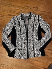 Chico's Black White Zebra Print Open Front Knit Sweater Cardigan Jacket Sz 0 NWT