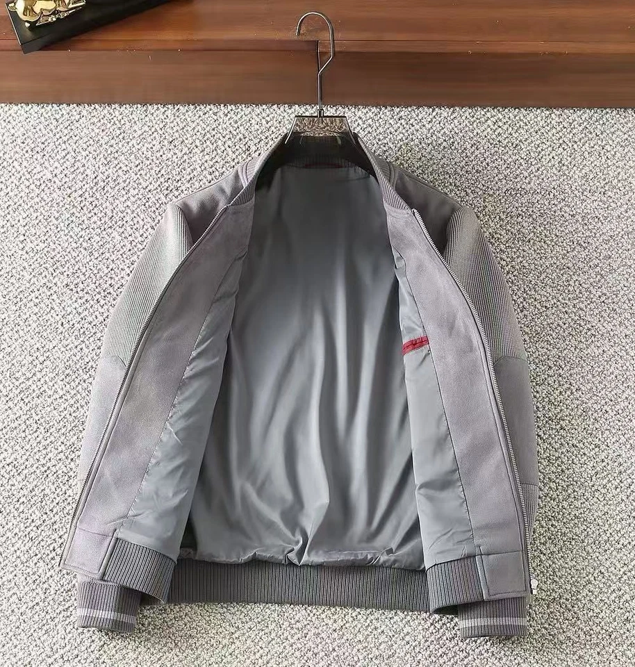 Brunello Cucinelli Para hombres Informal Cuero Tejido Cremallera Chaqueta de Béisbol Abrigo Gris Foto 2 de 4