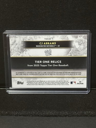 2025 Topps Tier One CJ ABRAMS Tier One Relic Card #/199 (T1R-CA) - Picture 3 of 4