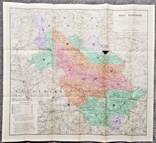 Original Antique 1877 Map of West Yorkshire showing River Drainage Basins