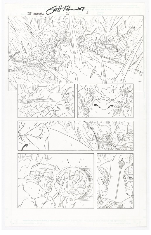 Kolins AVENGERS 75 pg 8 ENRAGED HULK VS CAPTAIN AMERICA & HAWKEYE STUNNING 2004