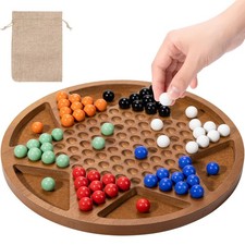 12-Inch Wooden Chinese Checkers Set - Classic Round Design with 60 12inch 
