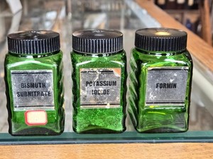Green Glass Pharmacy Dispensing Bottles 