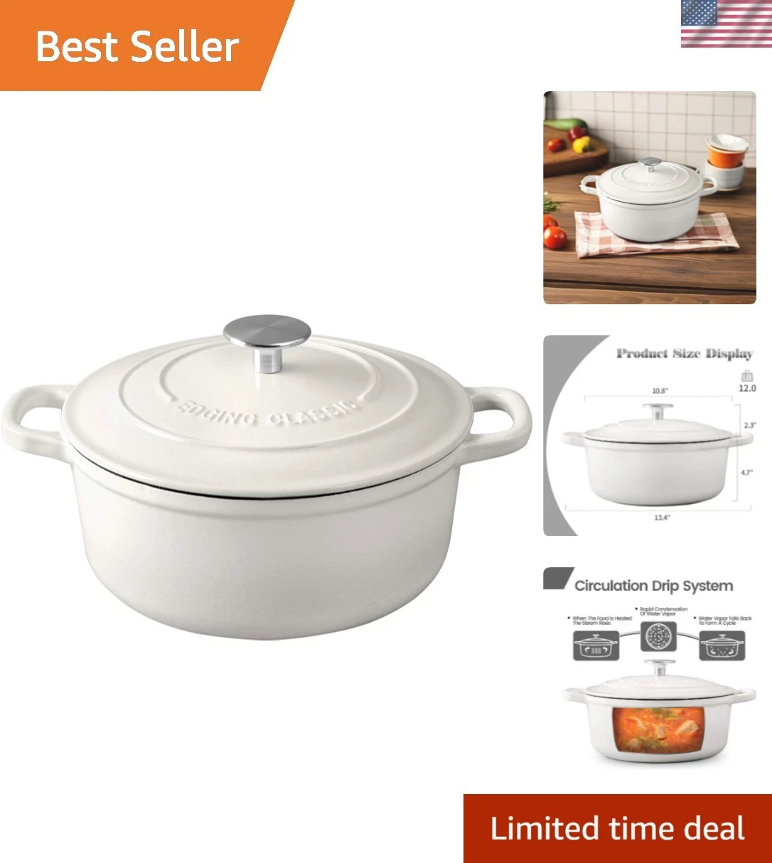 Dutch Ovens Enameled Cast Iron Covered 5.5 Quart Dutch Oven with Dual Handle ...