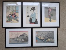 5 x Vintage Japanischer Holzschnitt Ukiyo-e Drucke Harunobu Hiroshige Utamaro Reprod