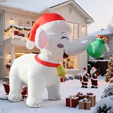 11FT Long Christmas Inflatables White Elephant with Gift , Christmas Blow Ups...