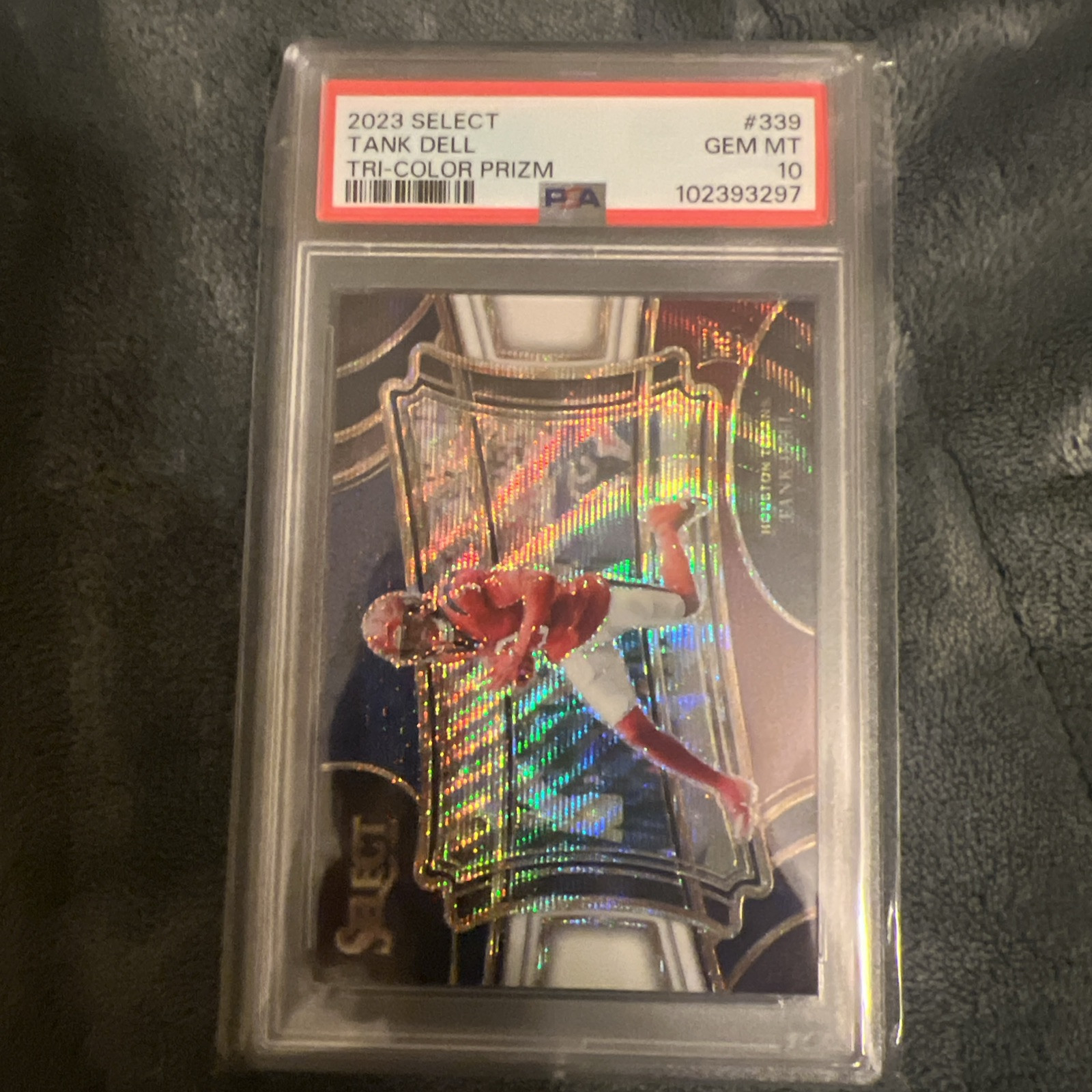 Tank Dell 2023 Panini Select #339 Tri Color Prizm /75 Field Level Rookie PSA 10