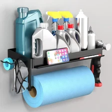 Wall Mount Paper Towel Holder with Shelf and Phone Stand, Garage Stainless St...