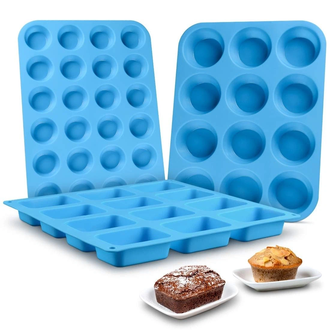 Silicone Muffin Pan - Cupcake Pan, Mini Loaf Pan Silicone Baking Molds Food 3...