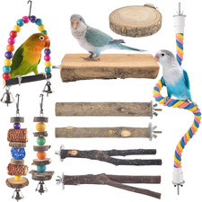 10 PCS Bird Chew Toys, Parakeet Natural Wood Parrot Hanging Cage Toy Swing Rope