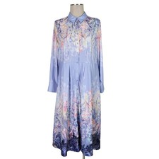 Chicos Midi Shirt Dress 1.5 M 10  Floral Pockets Long Sleeve Pockets Silky Twill