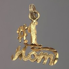  1 Mom Gold Pendant   14k Mother's Gift Charm