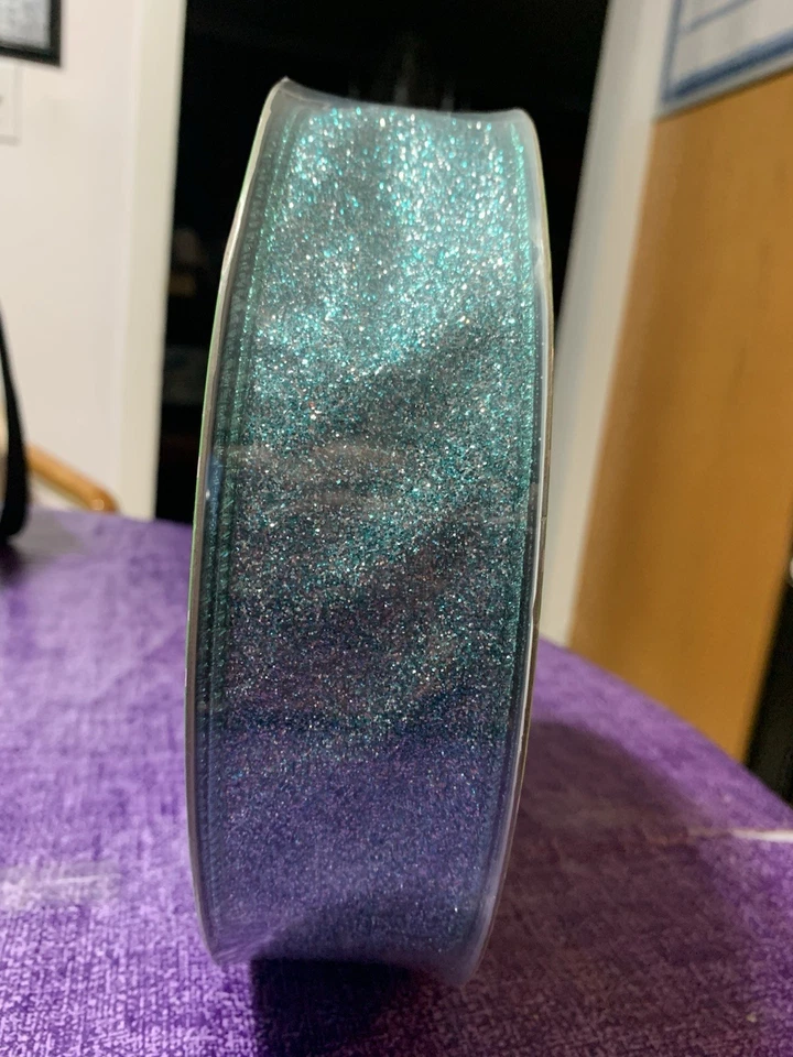 Berwick Offray Teal Iridescent Premium Wired Edge Ribbon 2" Wide x 36 Yd New - Image 3 of 4