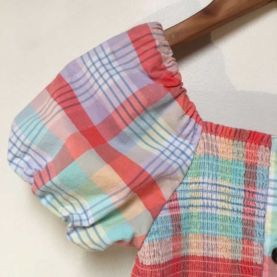 Vestido Wonder Nation Niña L 10/12 Multicolor Cuadros Calce Calce Calce y Acampanado Botón Rodilla Foto 2 de 4