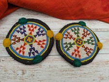 Vintage Kuchi Tribal Beaded Patches Medallion Gul Flowers 4" 19450 