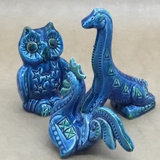 GUFO - GIRAFFA - GALLO - 3 FIGURINE ANIMALI IN CERAMICA VINTAGE- Bitossi? Londi?