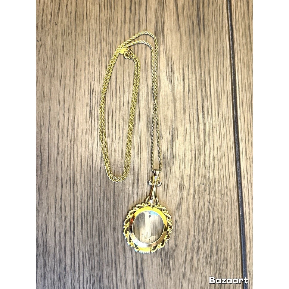 Vintage Signed Joan Rivers Gold Tone Lorgnette Magnifying Glass Pendant 32” EUC - Image 3 of 4