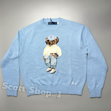 POLO RALPH LAUREN Polo Bear Cotton Sweater Women's Small Light Blue Crewneck NWT