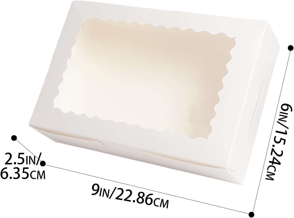 qiqee 9x6x2.5 Inch White Cookie Box with Window 15Pcs Pastry Macaron 