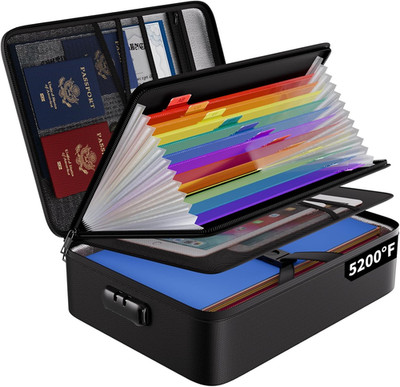 Fireproof File Organizer Bag with 13 Colorful Pockets Accordion File Folder,5200