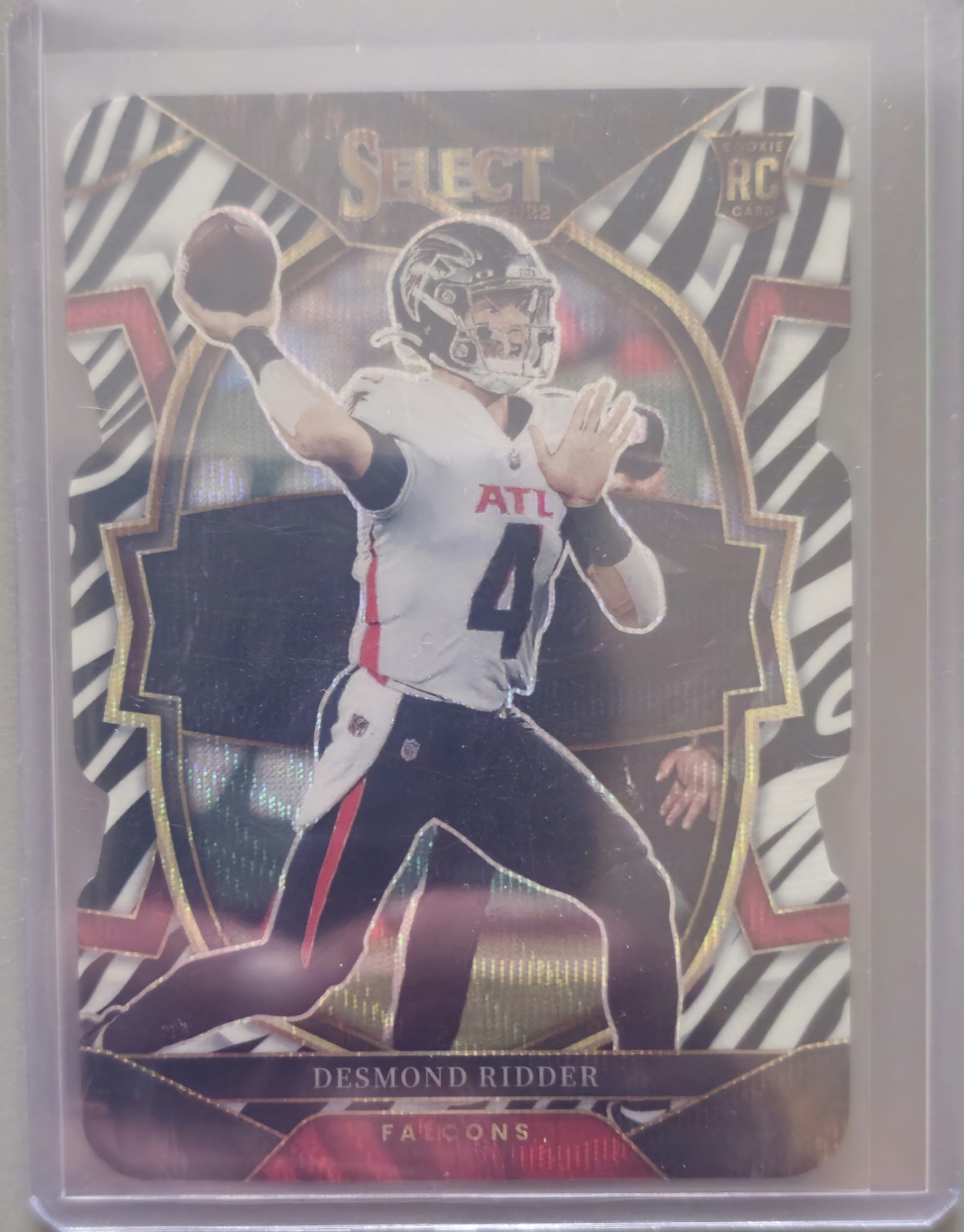 2022 Desmond Ridder Select Zebra Rookie Concourse Case Hit SSP SP Falcons