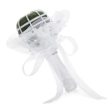 Elegant Wedding Bouquet Holder - 3x7 in Foam with White Lace  Rhinestones for B