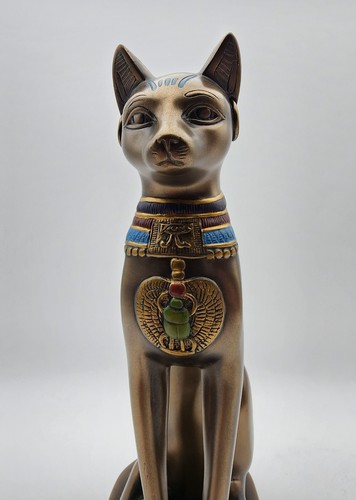 Statuina egiziana VERONESE seduta nera e oro gatti bastet Egitto geroglifico - Foto 19 di 24