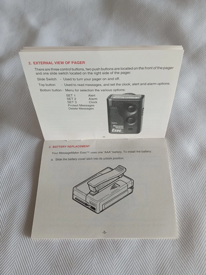 Vintage 1990 NEC MessageMaker Exec Pager User Manual, Tech Collectible, RARE - Image 3 of 4