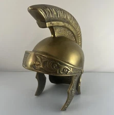 Vintage Solid Brass Trojan Helmet Display Only Not For Wearing 8.25” Tall Décor