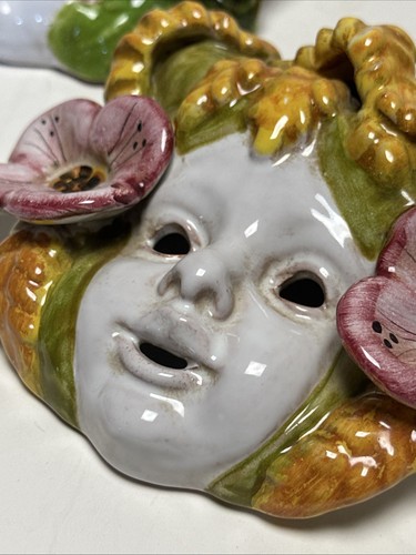 Vintage Bacchus Italian Made Majolica Four Seasons Wall Masks - Picture 6 of 15