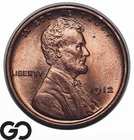 1912 Lincoln Cent Wheat Penny, Gem BU++, Mostly Red Key Early Date