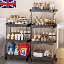 Slim 4 Tier Rack Trolley on Wheels Roll Cart Kitchen Storage Shelf Organiser UK