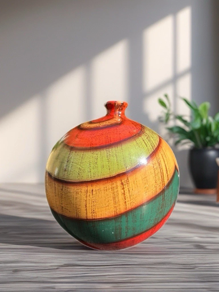Modern Porcelain Ovoid Vase Painted With Colour Bands