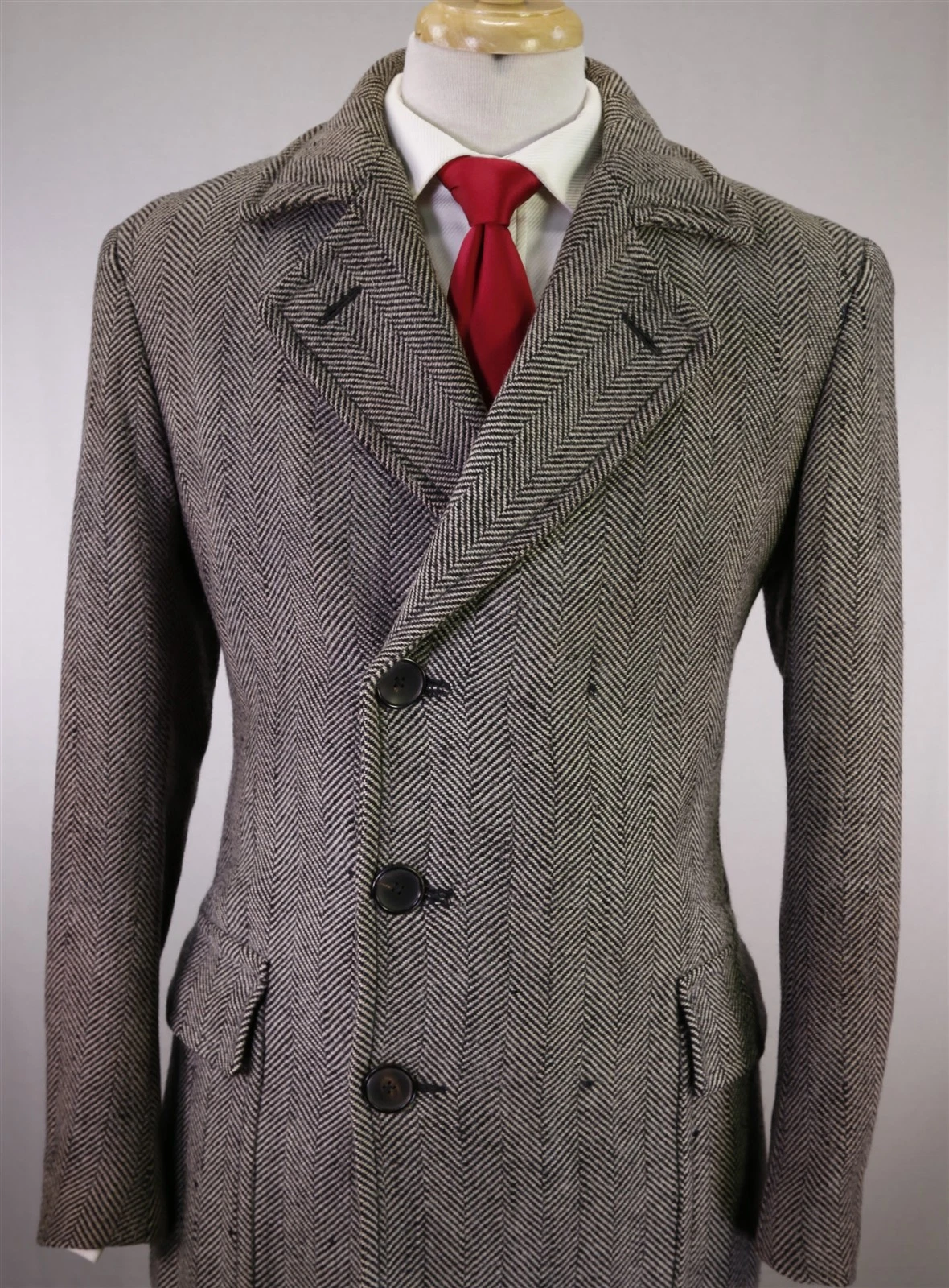Tom Ford Black Tan Tweed Herringbone Wool Silk Double Breasted Overcoat 38 40 - product detail image 2