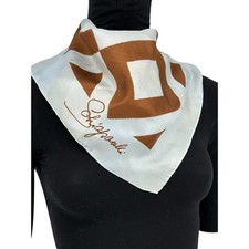 Schiaparelli Geometric Signature Silk Scarf Pale Blue/Brown